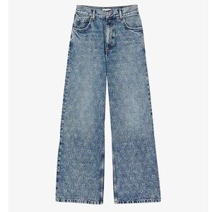 Sandro 42 US 10 High Rise Heart Rhinestone Wide Leg Jeans Stone Wash Jeans